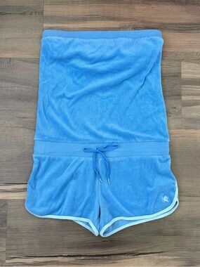 Y2K Express Blue Terry Cloth Tube Top Track Shorts Romper Size Small